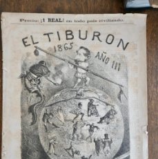 Coleccionismo de Revistas y Periódicos: EL TIBURON. ALMANAQUE HUMORÍSTICO ILUSTRADO PARA 1865. 30 CM. 8 HOJAS.