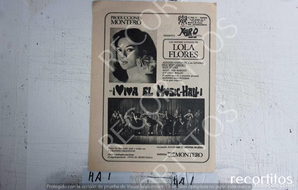 Coleccionismo de revistas y peri&oacute;dicos: LAS NOCHES GITANAS DE LOLA FLORES PRODUCCIONES MONTERO VIVA EL MUSIC HALL
