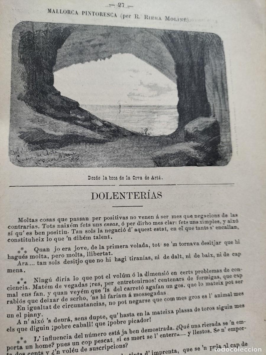 Colecionismo de Revistas e Jornais: DESDE LA BOCA DE LA COVA DE ARTA MALLORCA PINTORESCA PER R.RIETRA MOLINE HOJA A&Ntilde;O 1895
