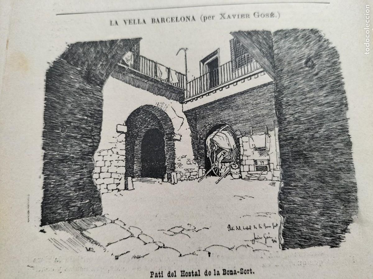 Colecionismo de Revistas e Jornais: PATI DEL HOSTAL DE LA BONA SORT LA VELLA BARCELONA HOJA A&Ntilde;O 1895