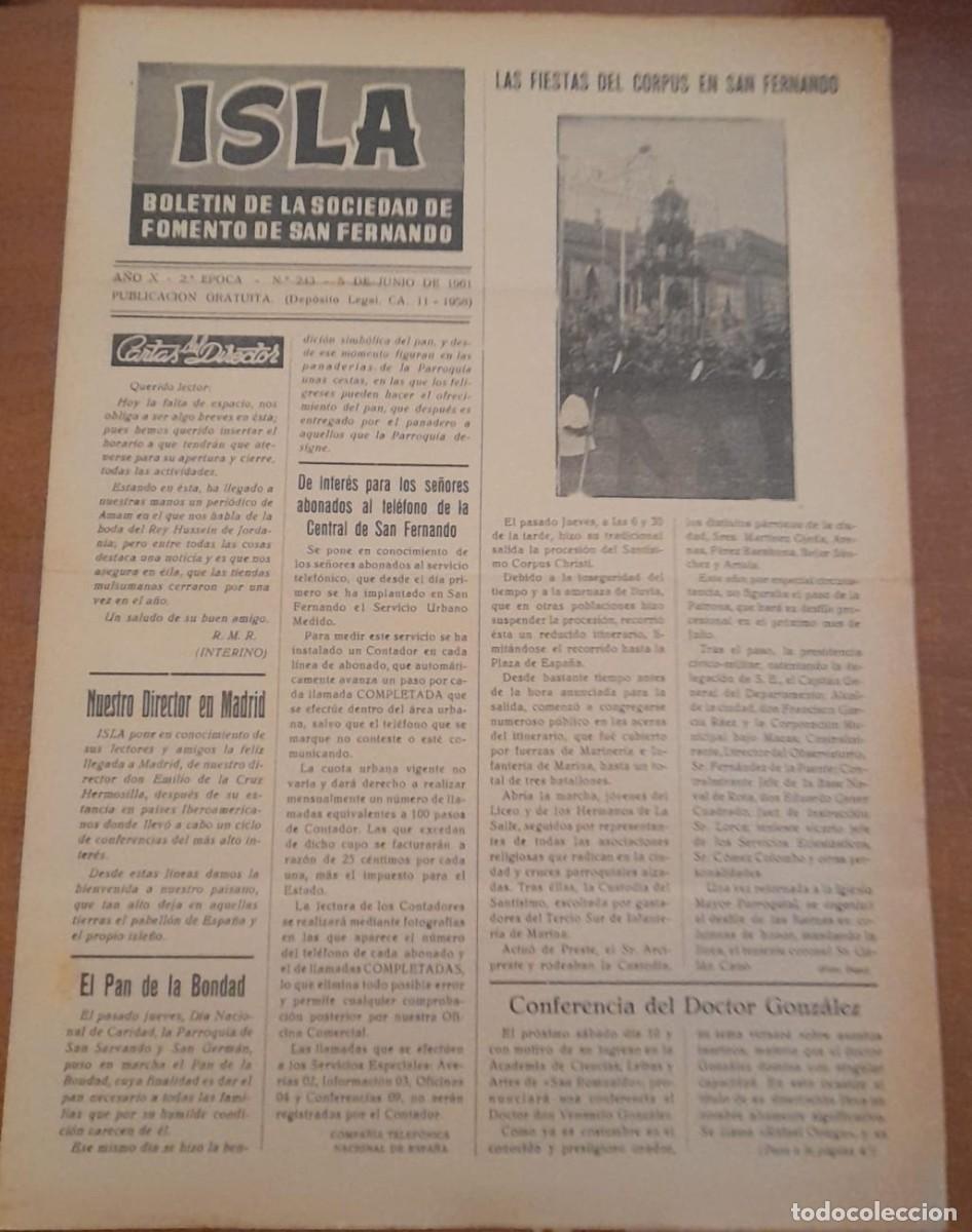 Coleccionismo de revistas y peri&oacute;dicos: BOLET&Iacute;N DE LA SOCIEDAD DE FOMENTO DE SAN FERNANDO ISLA, N&ordm; 243, DE 1961
