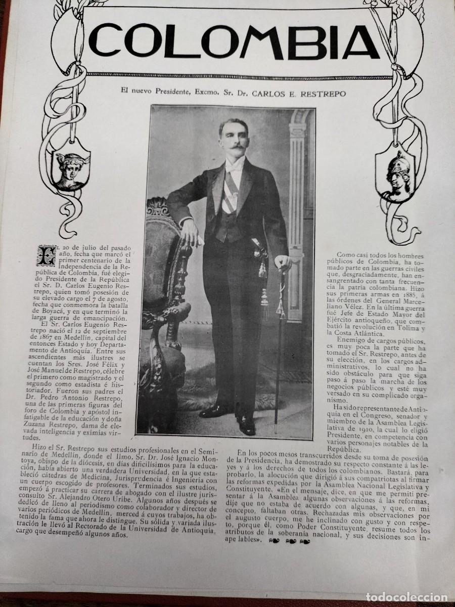 Collection Magazines and Newspapers: CARLOS E. RESTREPO NUEVO PRESIDENTE DE COLOMBIA HOJA A&Ntilde;O 1911