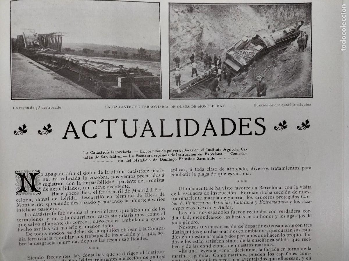 Collection Magazines and Newspapers: CATASTROFE FERROVIARIA DE OLESA DE MONTSERRAT FERROCARRIL MADRID BARCELONA HOJA A&Ntilde;O 1911