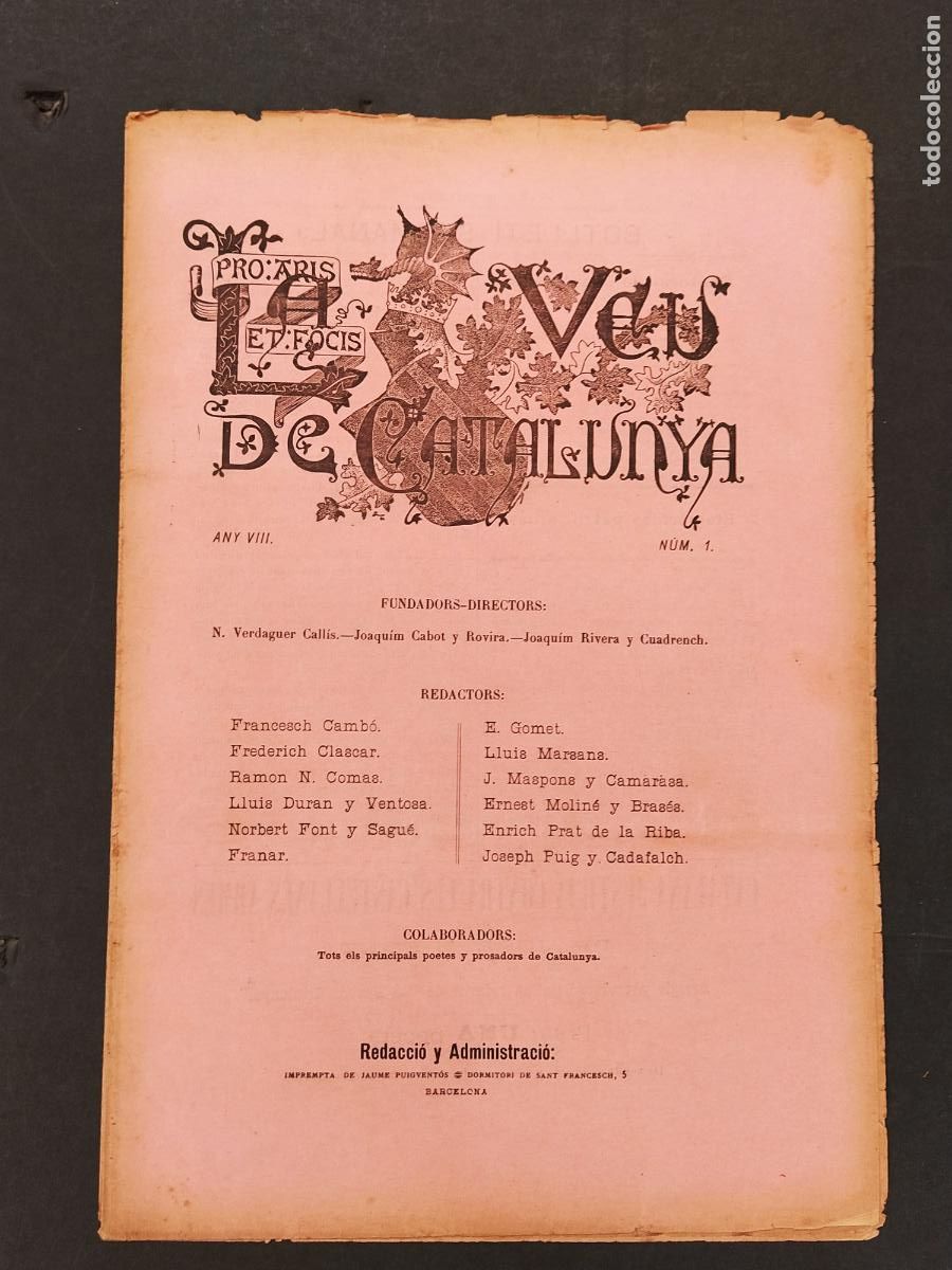 Coleccionismo de Revistas y Peri&oacute;dicos: LA VEU DE CATALUNYA - NUMERO 1 ANY VIII - REVISTA ANTIGA -VEURE FOTOS-(V-25.085)