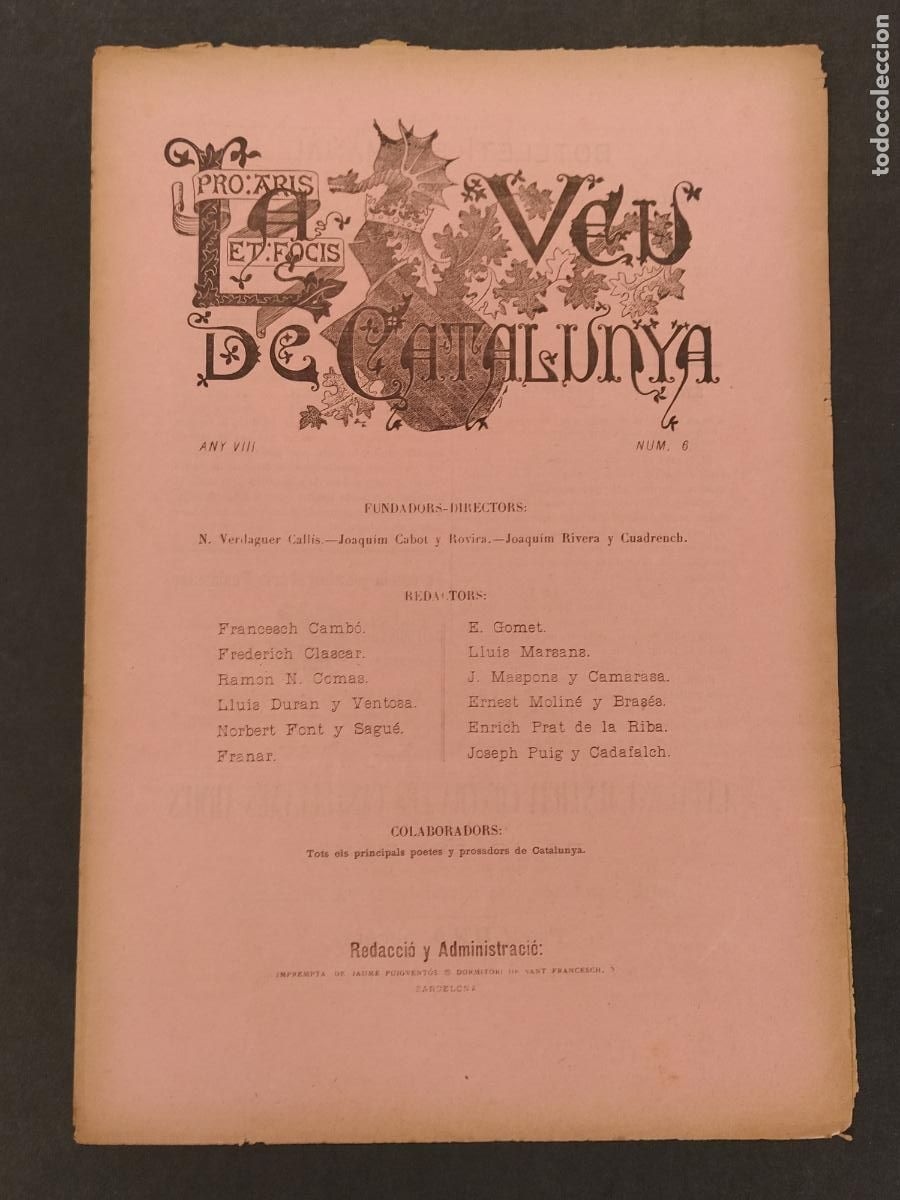 Coleccionismo de Revistas y Peri&oacute;dicos: LA VEU DE CATALUNYA - NUMERO 1 ANY VIII - REVISTA ANTIGA -VEURE FOTOS-(V-25.086)