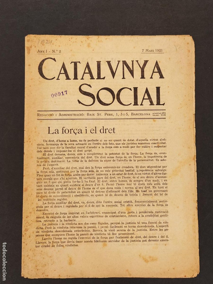 Collection Magazines and Newspapers: CATALUNYA SOCIAL - NUMERO 2 - 7 MAIG ANY 1921 - REVISTA ANTIGA -VEURE FOTOS-(V-25.089)