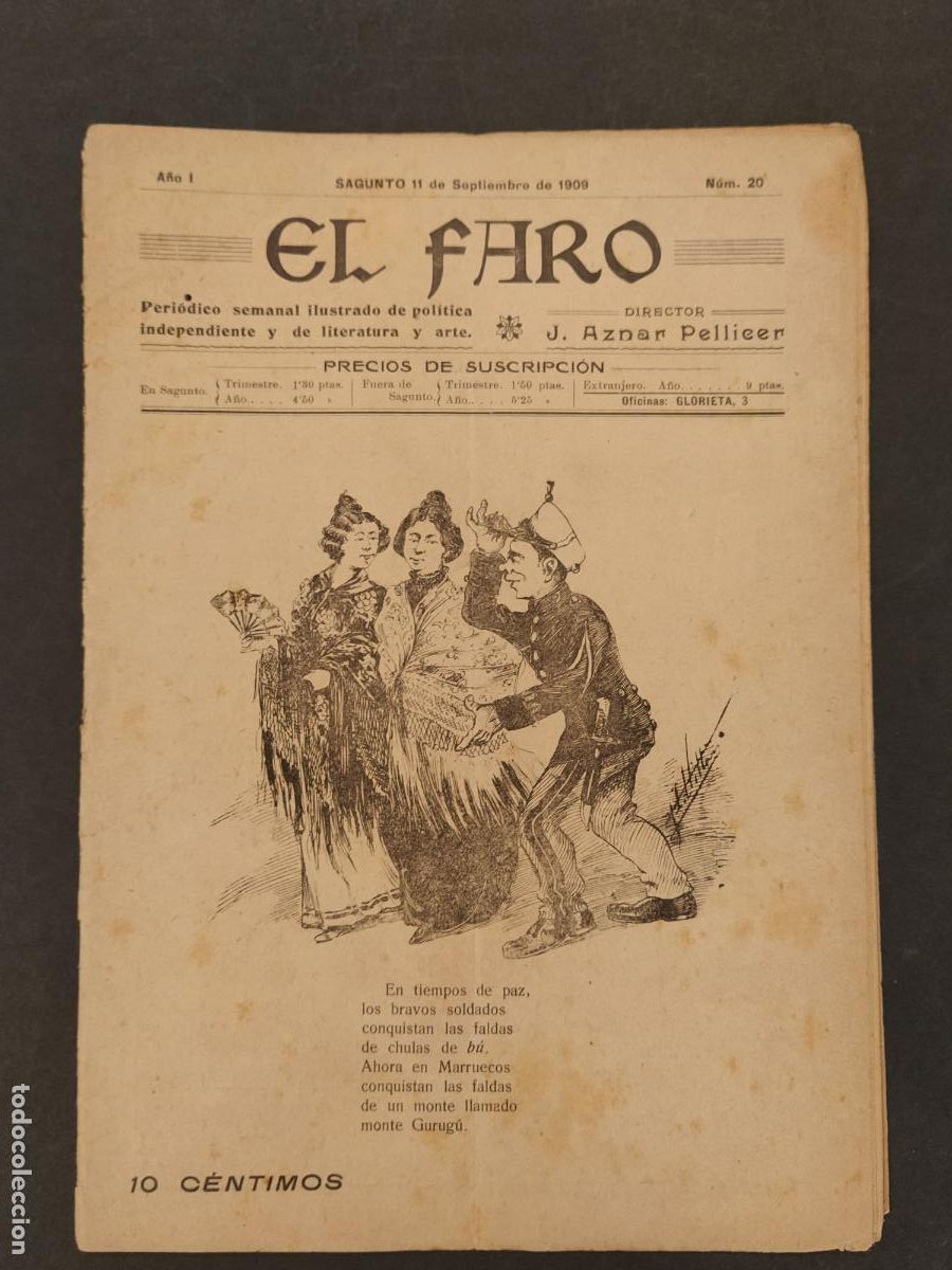 Coleccionismo de Revistas y Peri&oacute;dicos: EL FARO - SAGUNTO - NUMERO 20 A&Ntilde;O 1909 - POLITICA INDEPENDIENTE - REVISTA ANTIGUA -(V-25.109)