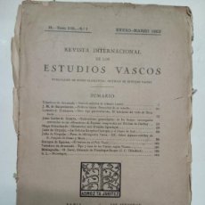 Coleccionismo de Revistas y Periódicos: (EUSKADI,FOLKLORE) RIEV, REVISTA INTERNACIONAL DE LOS ESTUDIOS VASCOS. ENERO MARZO 1922 N°1