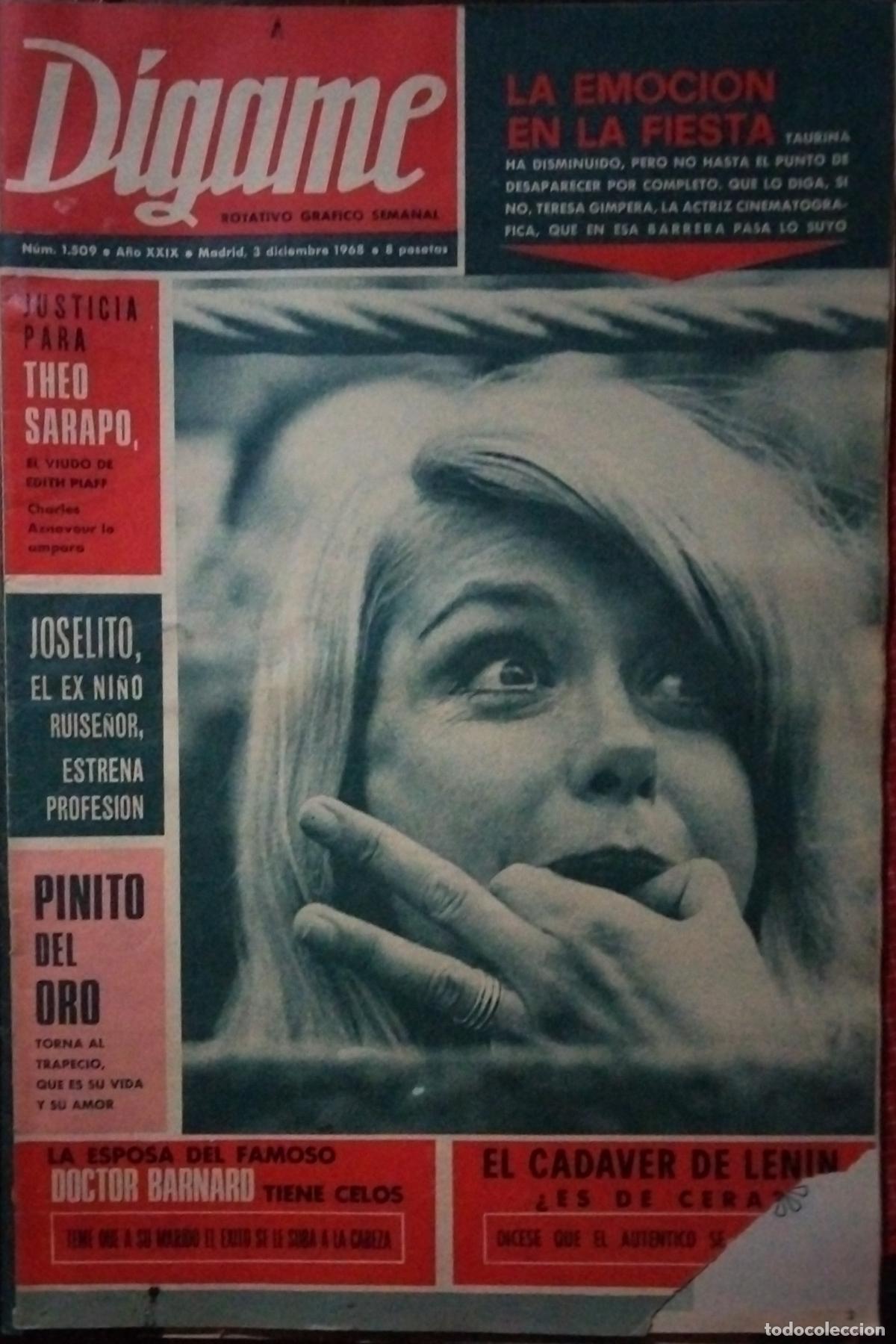 Coleccionismo de revistas y peri&oacute;dicos: D&iacute;game 3 de diciembre de 1968. Theo Sarapo. JOselito. Pinito de Oro