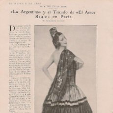 Coleccionismo de Revistas y Periódicos: LA ARGENTINA Y EL TRIUNFO DE EL AMOR BRUJO EN PARÍS - 1926