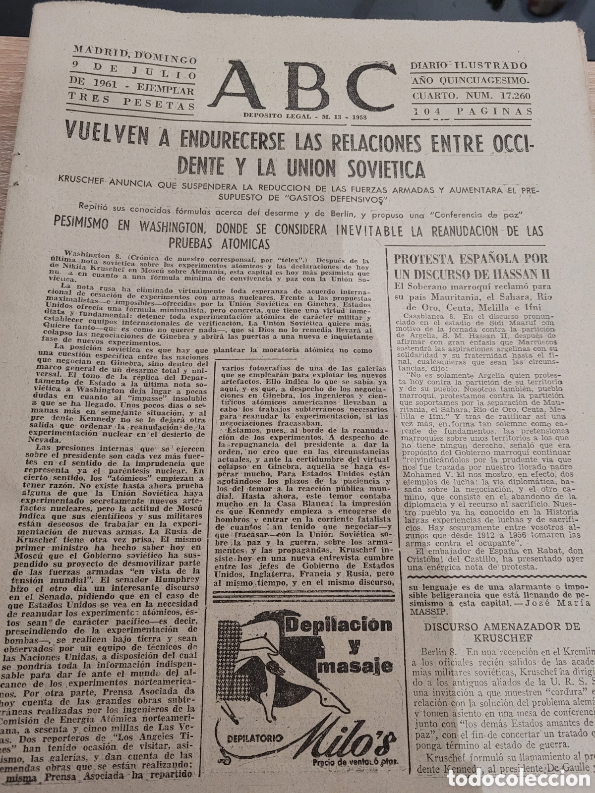 Coleccionismo de Revistas y Peri&oacute;dicos: ABC 1958 - Vuelven a endurecerse las Relaciones entre Occidente y La Uni&oacute;n Sovi&eacute;tica