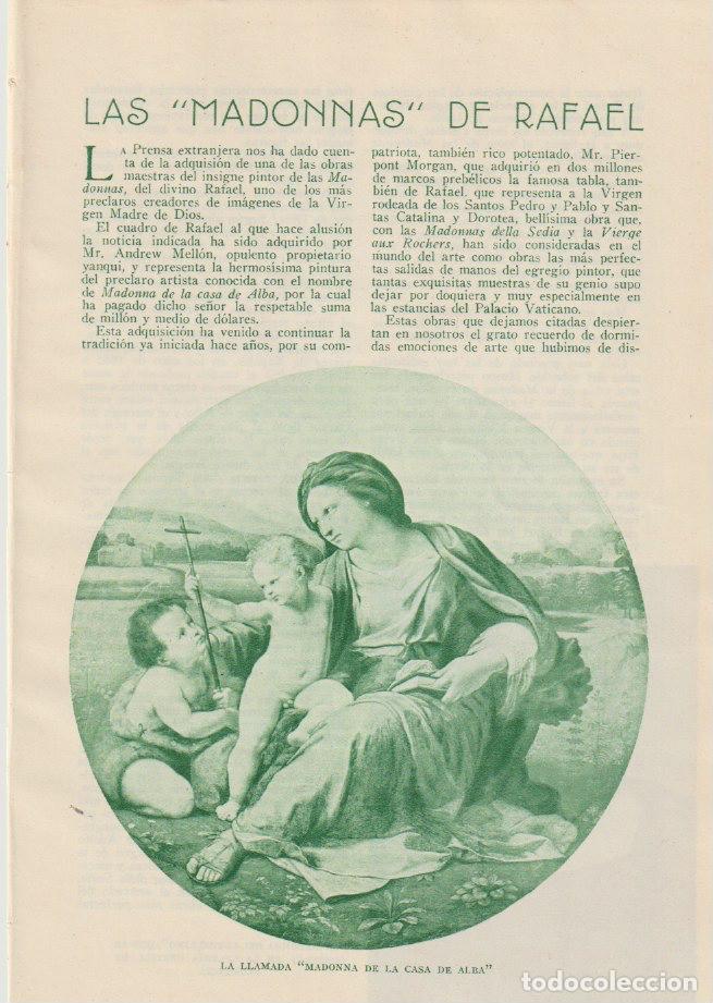 Coleccionismo de revistas y peri&oacute;dicos: * ARTE * Las madonas de Rafael / V. De D&iacute;ez Vicario - 1936