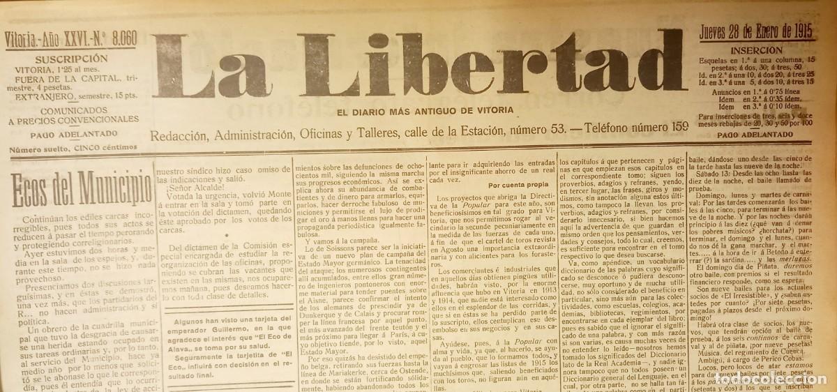 Coleccionismo de revistas y peri&oacute;dicos: Antiguo peri&oacute;dico &rdquo;La Libertad. El diario m&aacute;s antiguo de Vitoria&rdquo; Volumen con los ejemplares de 1915