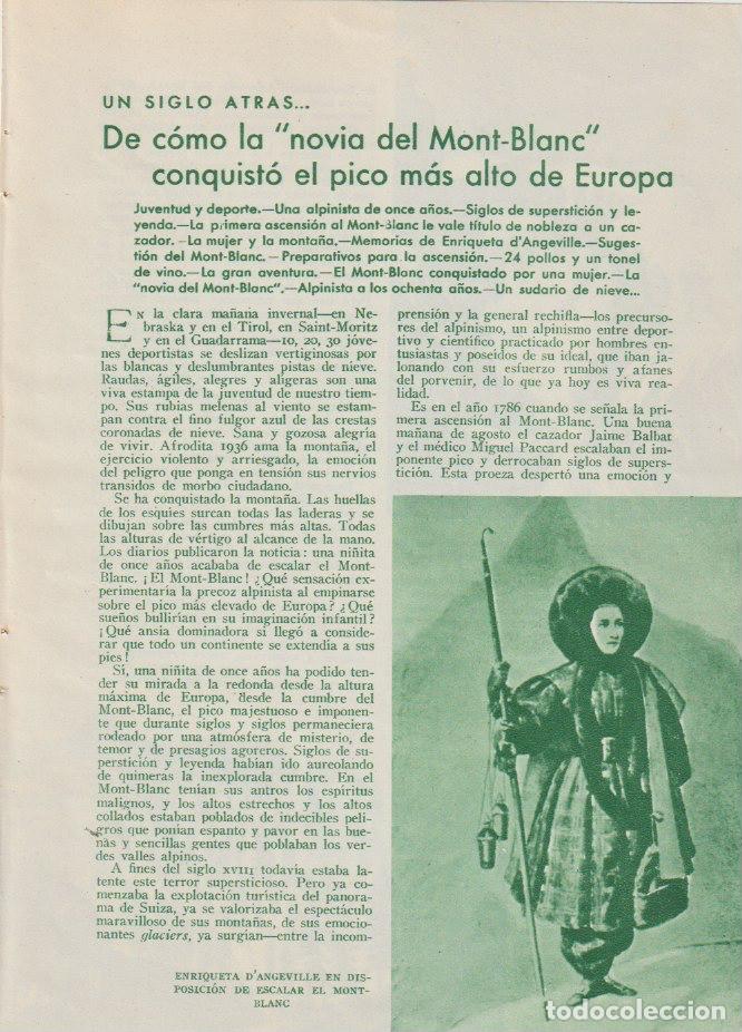 Coleccionismo de revistas y peri&oacute;dicos: * MONTA&Ntilde;ISMO * ALPINISMO * ENRIQUETA D&rsquo;ANGEVILLE * MONT BLANC * -1936