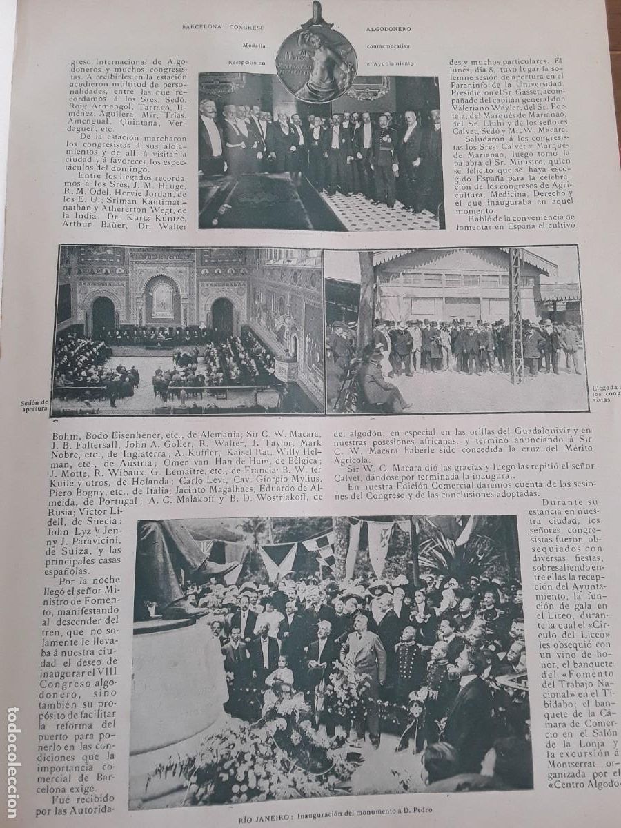 Collection Magazines and Newspapers: BARCELONA CONGRESO INTERNACIONAL ALGODONEROS ALGODON 2 HOJAS A&Ntilde;O 1911