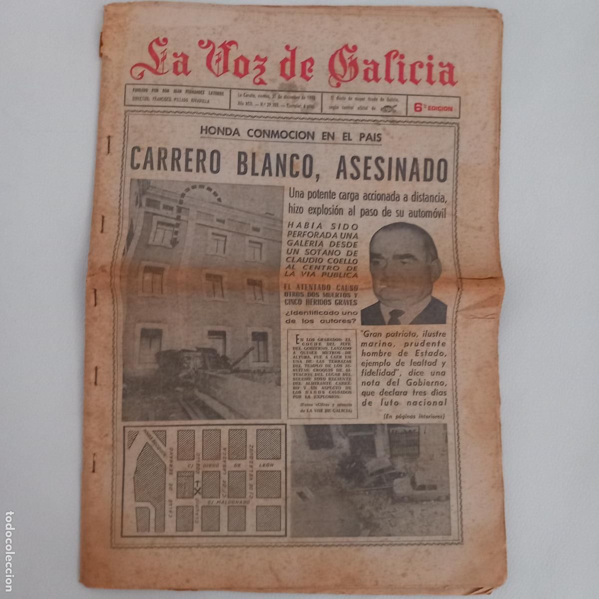 Collectionnisme de Revues et Journaux: La Voz de Galicia atentado Carrero Blanco 21 de diciembre de 1973