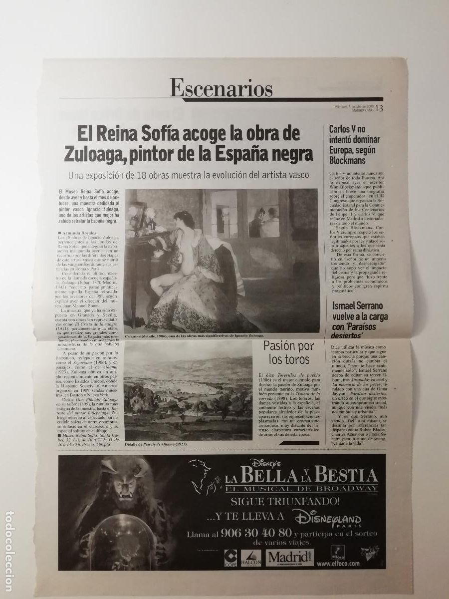Collectionnisme de Revues et Journaux: Recorte Zuloaga MNCARS Carmen-ficci&oacute;n Ballet Orfeo Flamenco Teatro Real Madrid y m&aacute;s 5 VI 2000