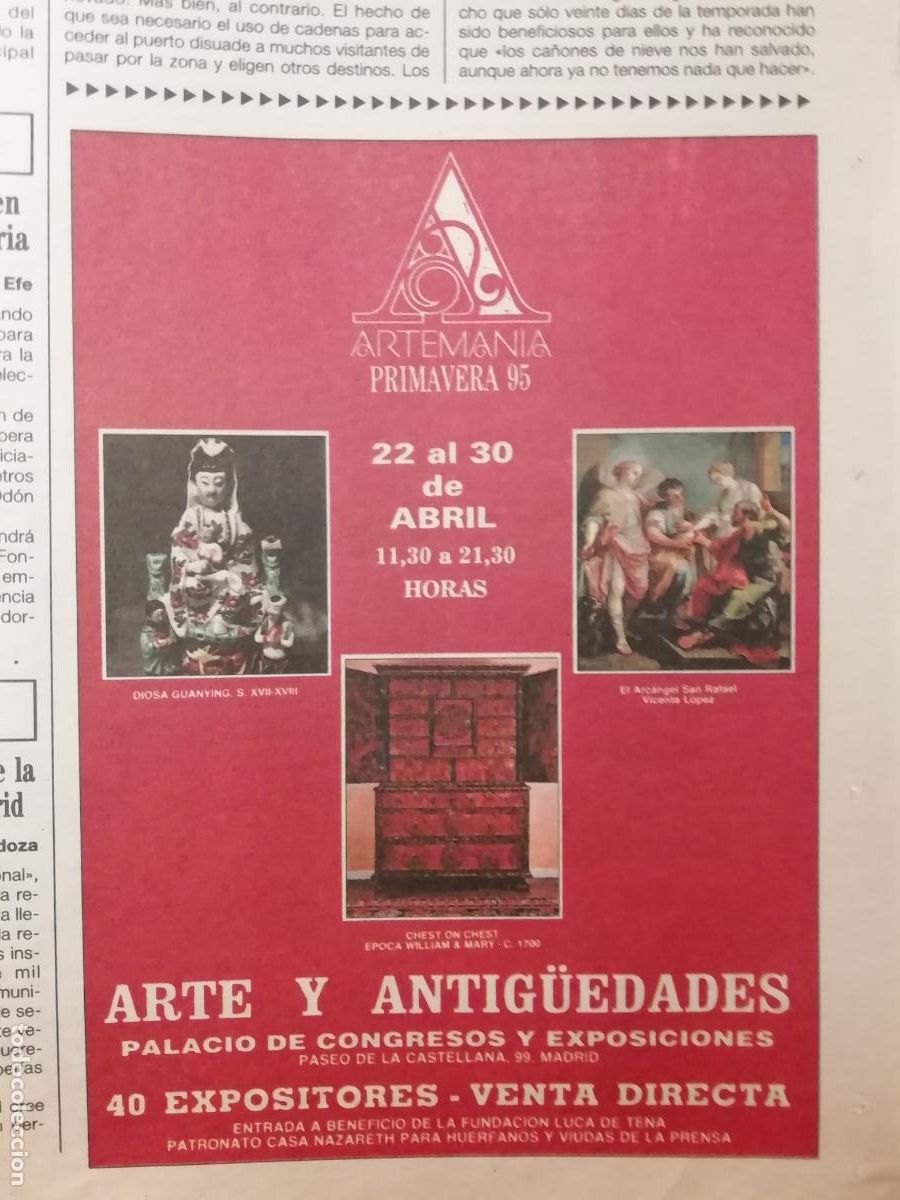 Coleccionismo de Revistas y Peri&oacute;dicos: Recorte Publicidad Arteman&iacute;a Primavera 95 Feria Arte y Antig&uuml;edades ABC 25 abril 1999