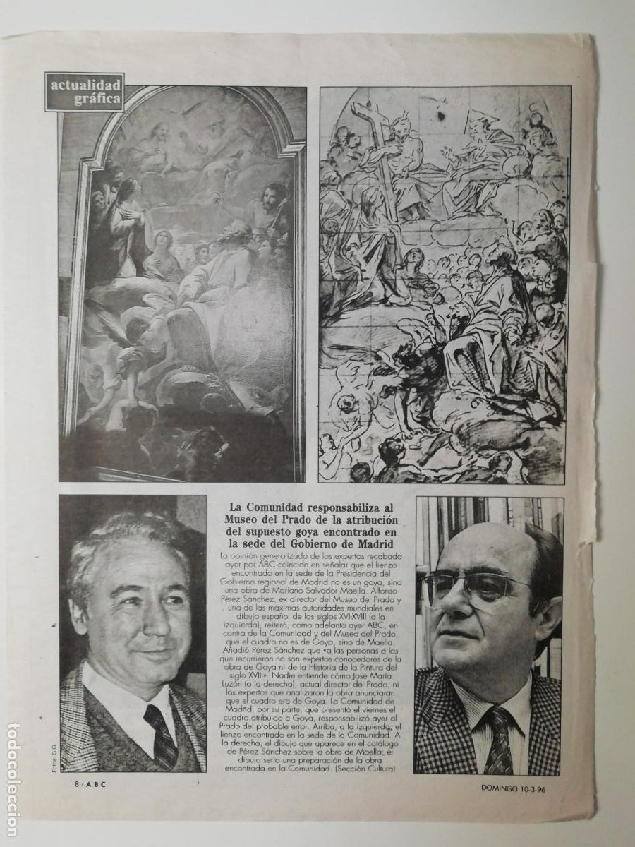 Coleccionismo de Revistas y Peri&oacute;dicos: Recorte Atribuci&oacute;n Goya Maella Pintura Museo del Prado Comunidad de Madrid ABC 10 marzo 1996