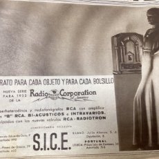 Coleccionismo de Revistas y Periódicos: RADIO SICE 1932 RETAL HOJA REVISTA