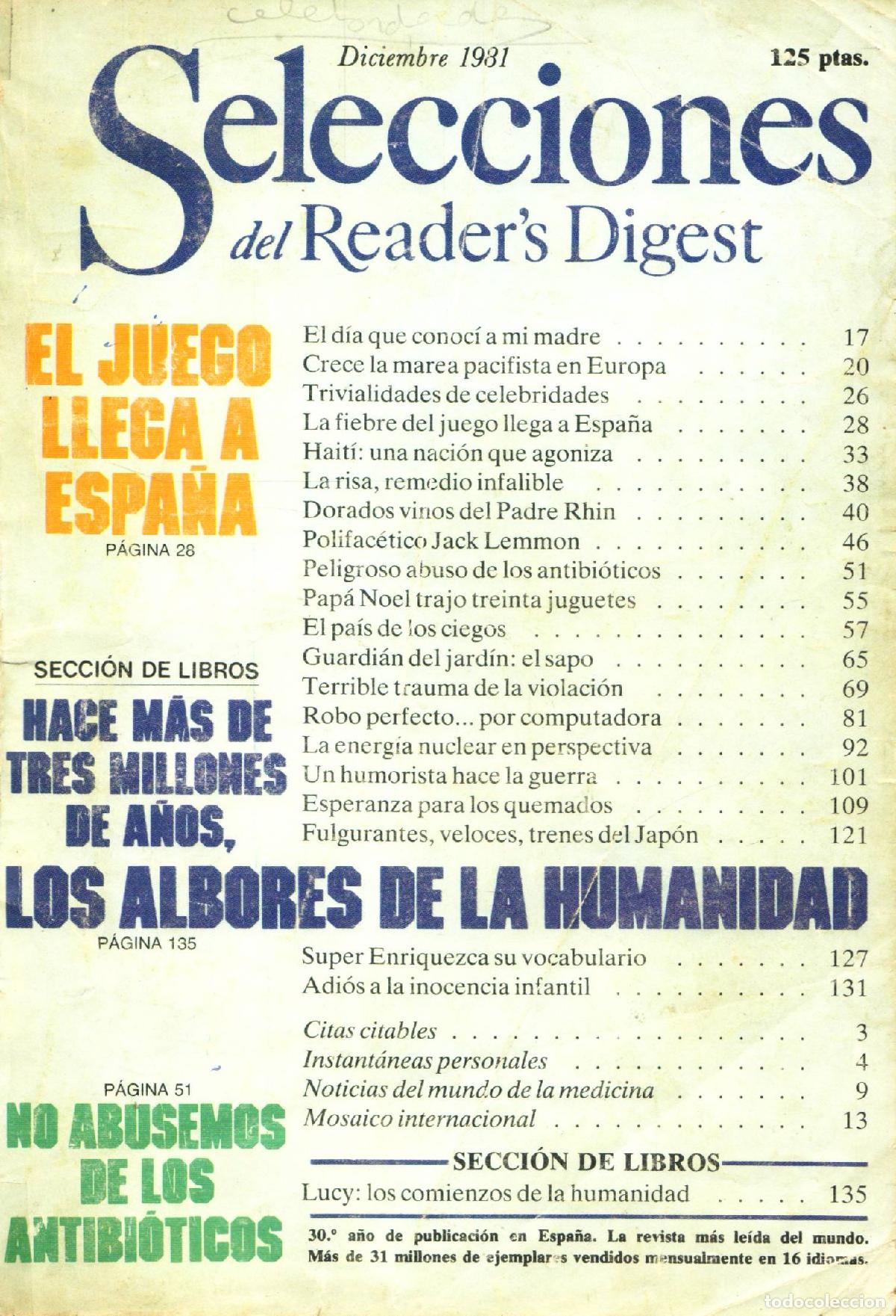 Coleccionismo de Revistas y Peri&oacute;dicos: Selecciones del Reader's Digest (Diciembre 1981, 493) - Varios autores