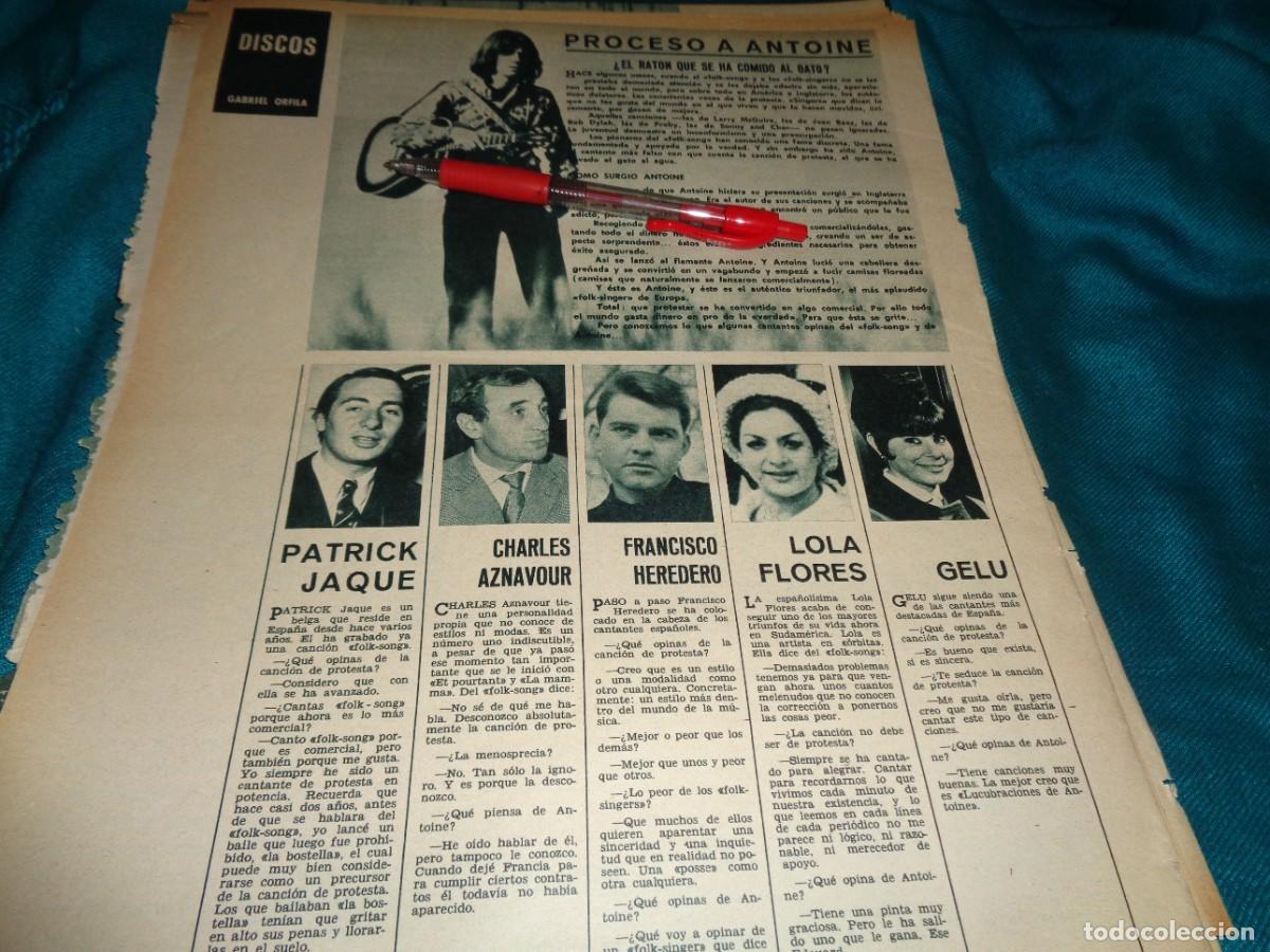 Coleccionismo de revistas y peri&oacute;dicos: RECORTE : PROCESO A ANTOINE : LOLA FLORES, GELU, CHARLES AZNAVOUR.... FOTOGRAMAS, JULIO 1966