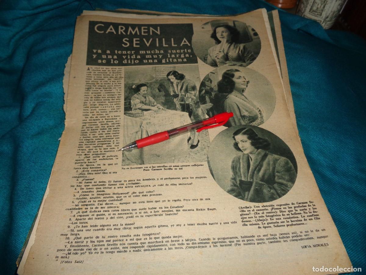 Coleccionismo de Revistas y Peri&oacute;dicos: RECORTE : CARMEN SEVILLA, GITANA LE LEE LA MANO. PRIMER PLANO, FBRERO 1949