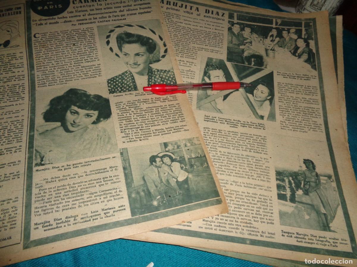Coleccionismo de Revistas y Peri&oacute;dicos: RECORTE : CARMEN SEVILLA Y MARUJITA DIAZ, PRIMER VIAJE AL EXTRANJERO. PRIMER PLANO, SPTMBRE 1950