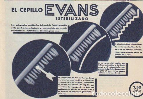 Coleccionismo de Revistas y Peri&oacute;dicos: Publicidad cepillo de dientes esterilizado EVANS - 1936