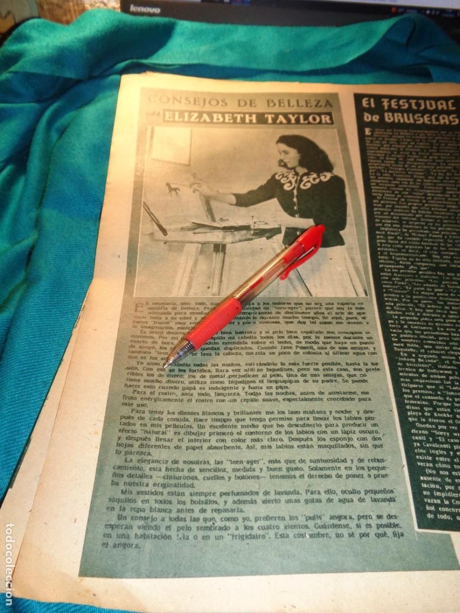 Coleccionismo de Revistas y Peri&oacute;dicos: RECORTE : CONSEJOS DE BELLEZA POR ELIZABETH TAYLOR. PRIMER PLANO, JULIO 1949