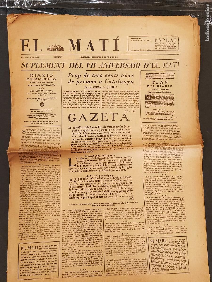 Collection Magazines and Newspapers: PRE GUERRA CIVIL - EL MATI - 7 JUNY 1936 NUMERO 2184 - DIARI ANTIC -VEURE FOTOS-(V-25.159)