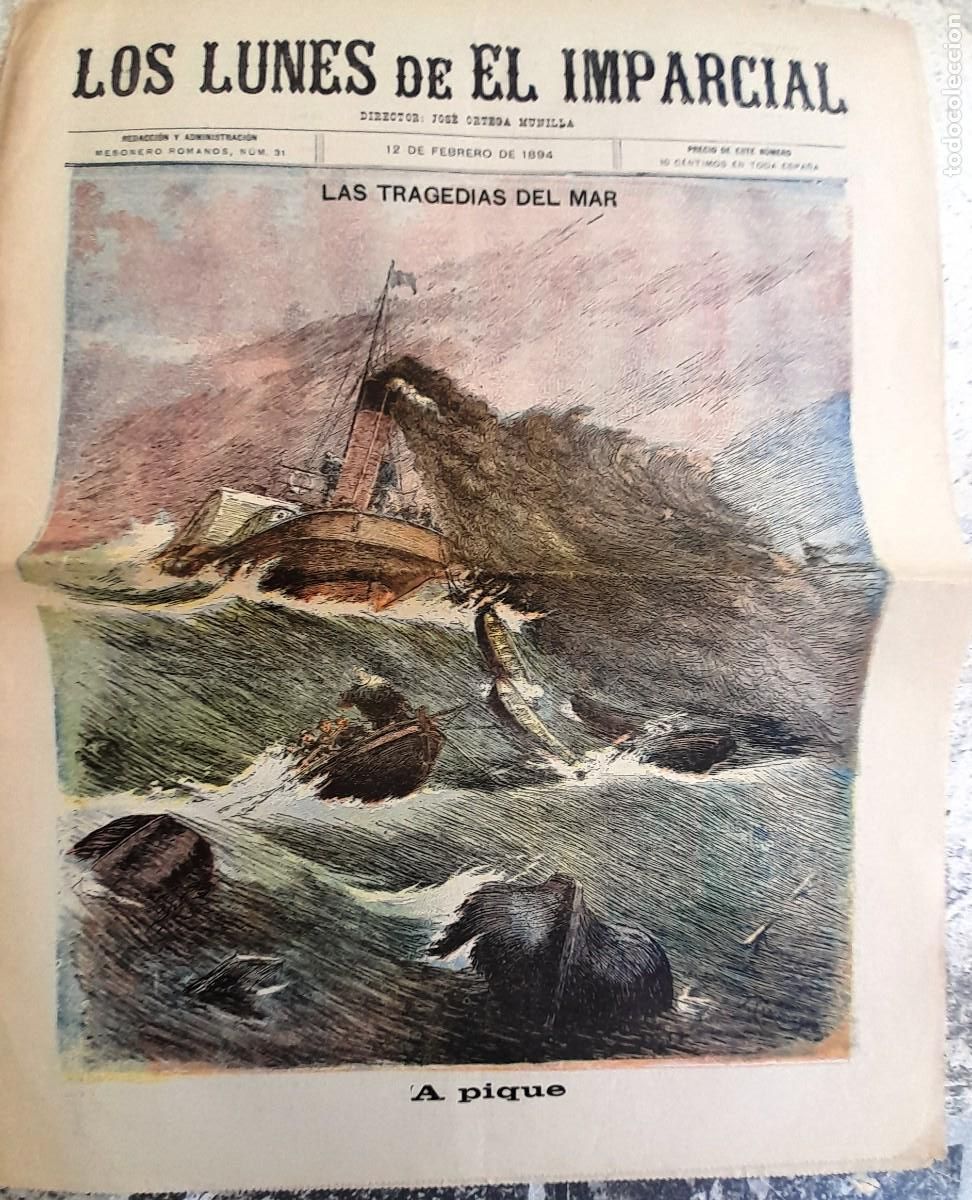 Coleccionismo de Revistas y Peri&oacute;dicos: 1894 12/2 ''LOS LUNES DEL IMPARCIAL'' LAS TRAGEDIAS DEL MAR... A PIQUE ...MUY BUENAS ILUSTRACIONES