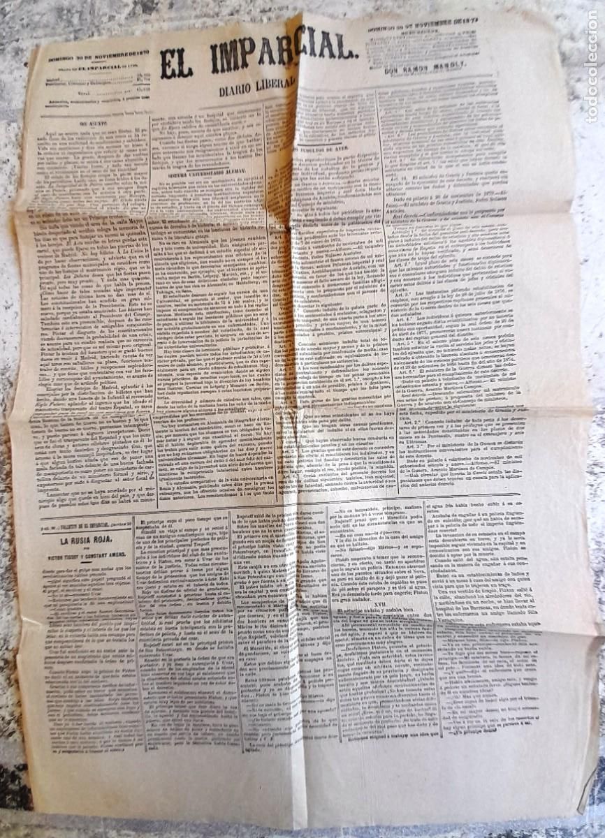 Coleccionismo de Revistas y Peri&oacute;dicos: 1873 30/11 MADRID ''EL IMPARCIAL'' DIARIO LIBERAL ADMINISTRADOR DON RAM&Oacute;N MANDLY