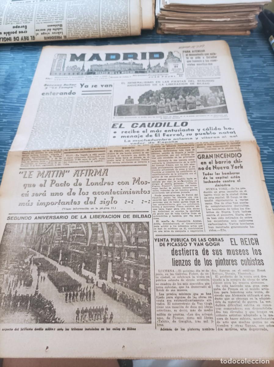 Collectionnisme de Revues et Journaux: MADRID, DIARIO DE LA NOCHE,N.64,21 JUNIO 1939,VENTA PUBLICA DE OBRAS DE PICASSO Y VAN GOGH,,LEER.