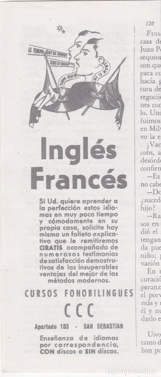 Sammeln von Zeitschriften und Zeitungen: PUBLICIDAD 1952. ANUNCIO CURSOS FONOBILING&Uuml;ES CCC (SAN SEBASTIAN). INGL&Eacute;S. FRANCES