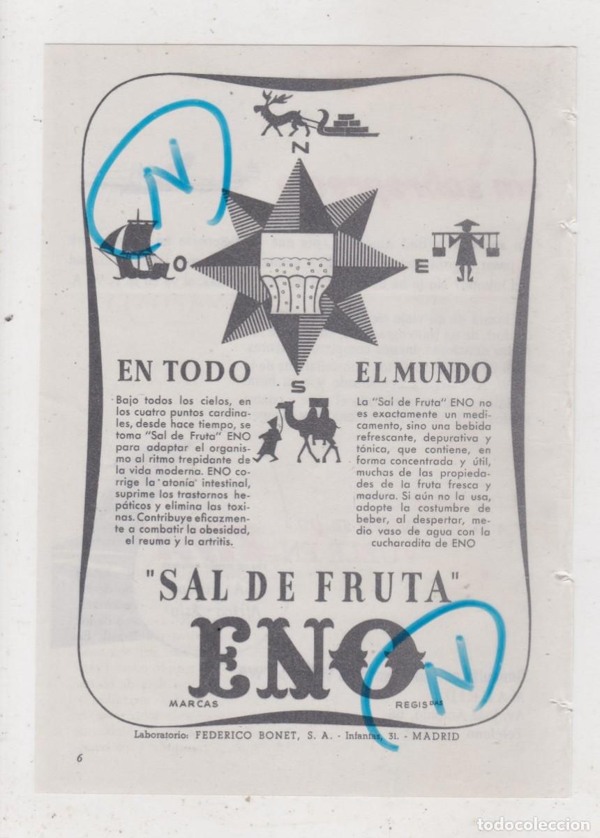 Sammeln von Zeitschriften und Zeitungen: PUBLICIDAD 1952. ANUNCIO SAL DE FRUTA ENO. LABORATORIO FEDERICO BONET, S.A. (MADRID)