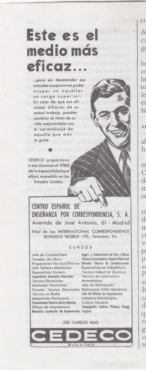Coleccionismo de Revistas y Peri&oacute;dicos: PUBLICIDAD 1952. ANUNCIO CEDECO. CENTRO ESPA&Ntilde;OL DE ENSE&Ntilde;ANZA POR CORRESPONDENCIA (MADRID)