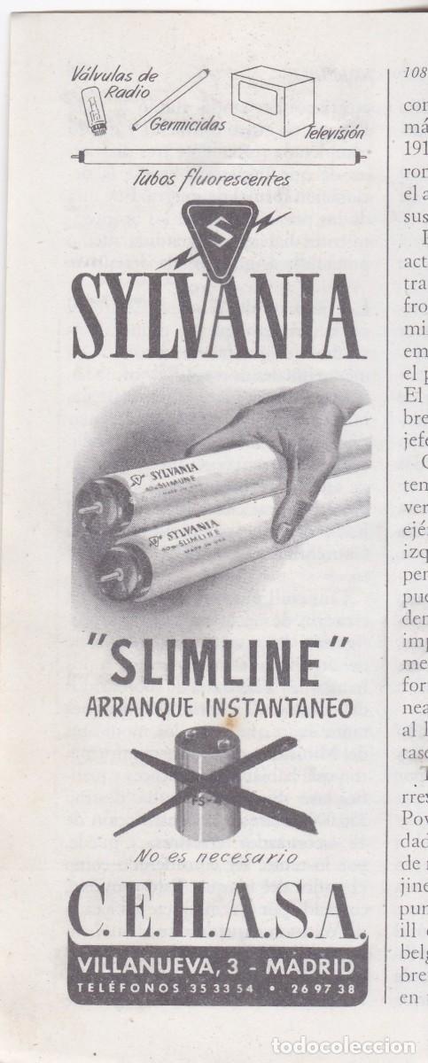 Coleccionismo de Revistas y Peri&oacute;dicos: PUBLICIDAD 1952. ANUNCIO TUBOS FLUORESCENTES SYLVANIA. C.E.H.A.S.A. (MADRID)