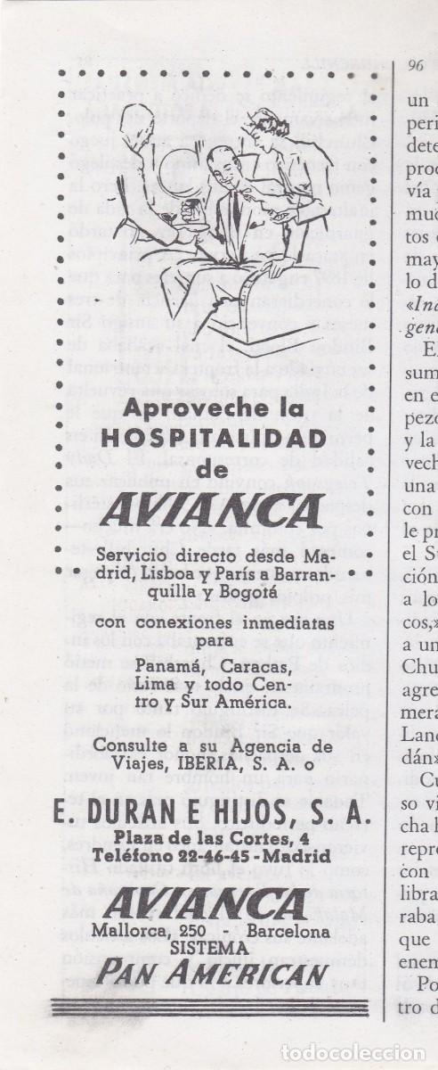 Coleccionismo de Revistas y Peri&oacute;dicos: PUBLICIDAD 1952. ANUNCIO AVIANCA. AEROLINEA
