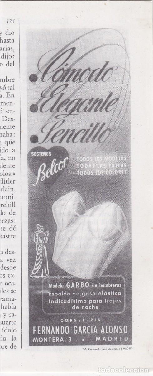 Coleccionismo de Revistas y Peri&oacute;dicos: PUBLICIDAD 1952. ANUNCIO SOSTENES BELCOR. MODELO GARBO