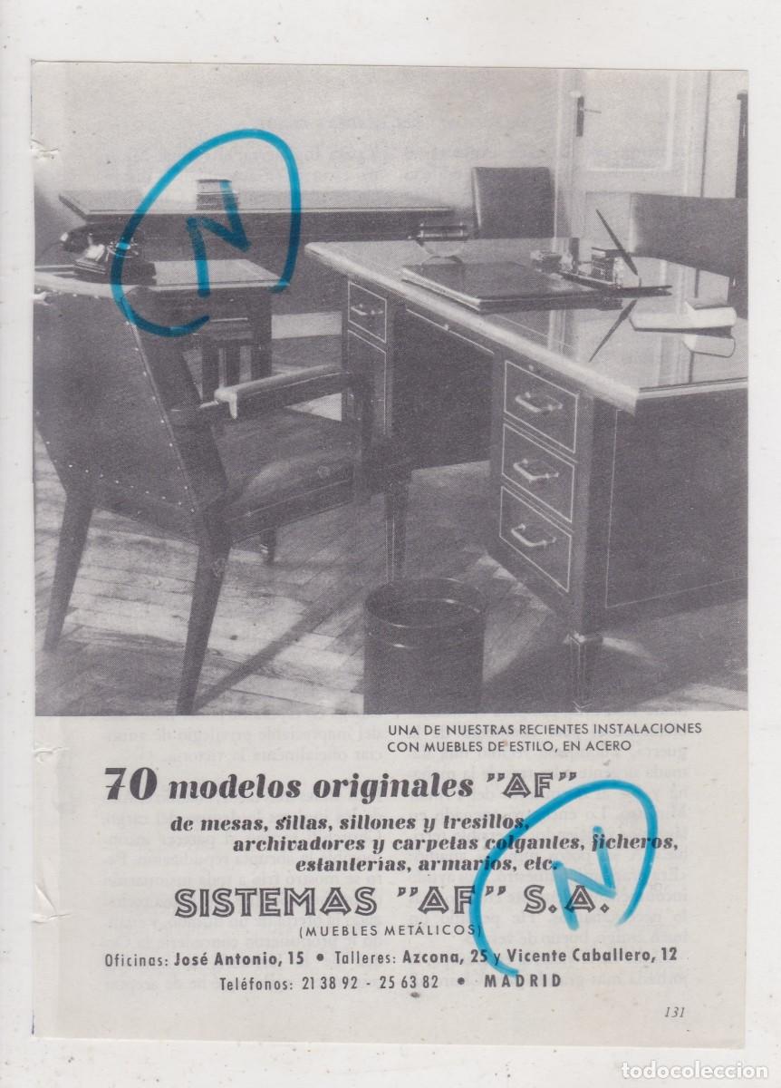 Coleccionismo de Revistas y Peri&oacute;dicos: PUBLICIDAD 1952. ANUNCIO SISTEMAS &rdquo;AF&rdquo;, S.A. MUEBLES METALICOS (MADRID)