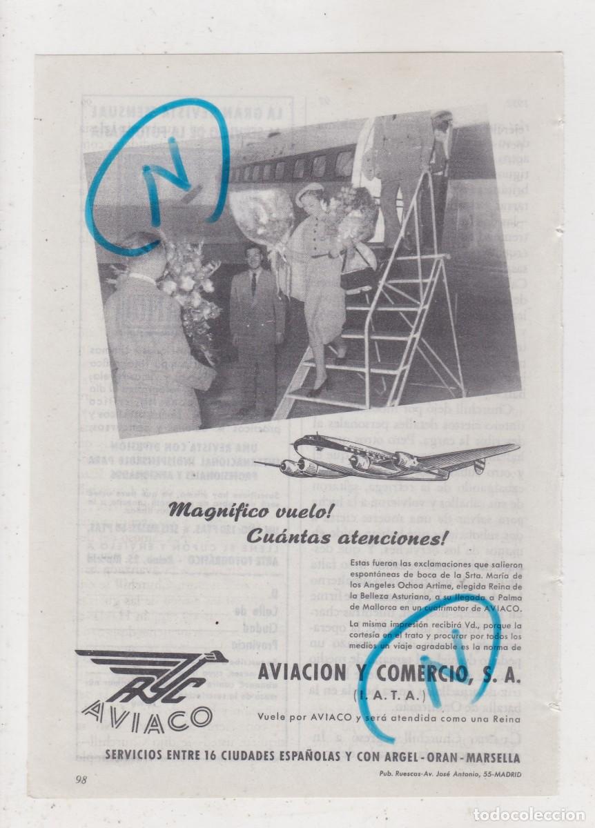 Coleccionismo de Revistas y Peri&oacute;dicos: PUBLICIDAD 1952. ANUNCIO AVIACO. AVIACION Y COMERCIO, S.A. AEROLINEA - MARIA ANGELES OCHOA ARTIME