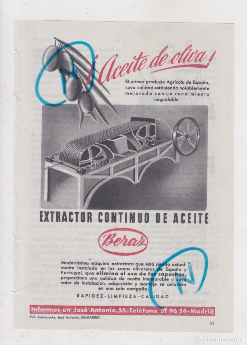 Coleccionismo de Revistas y Peri&oacute;dicos: PUBLICIDAD 1952. ANUNCIO BERAZ. EXTRACTOR CONTINUO DE ACEITE