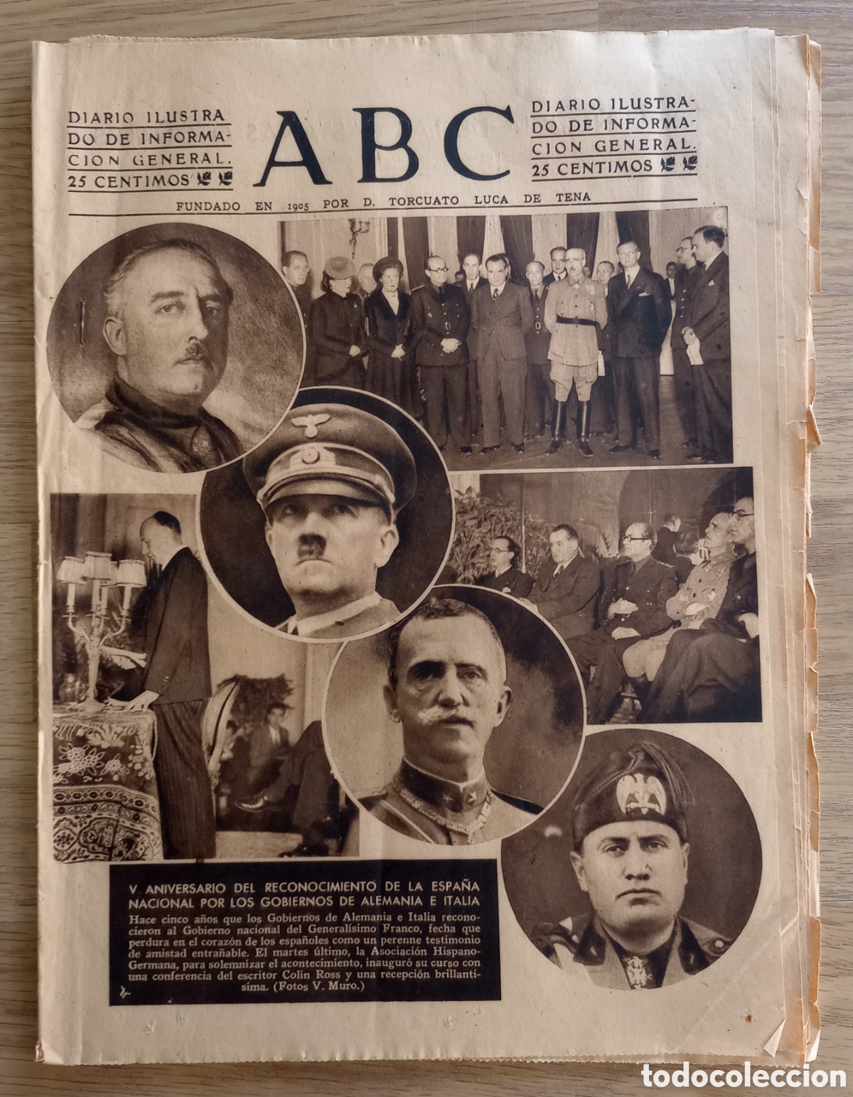 Coleccionismo de Revistas y Peri&oacute;dicos: Diario ABC Franco Hitler y Mussolini 21/11/1941