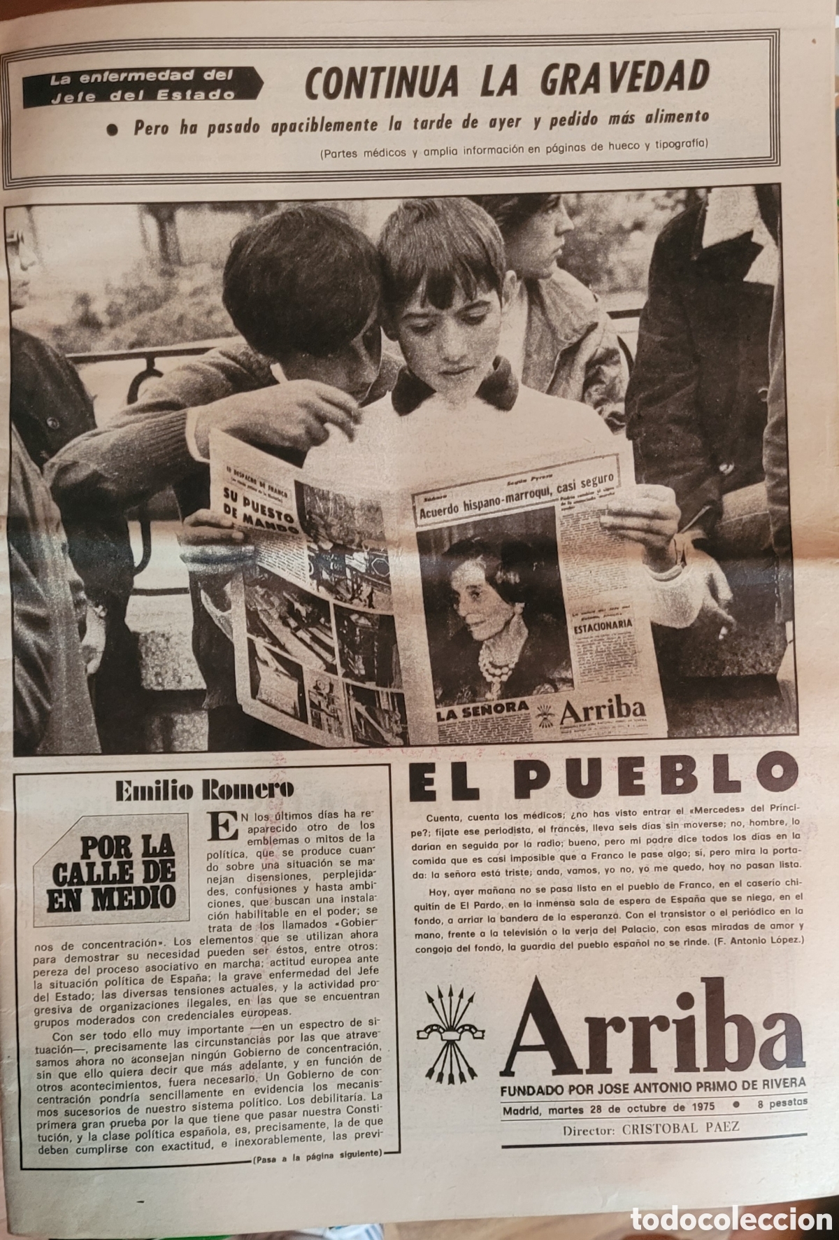 Collectionnisme de Revues et Journaux: PERIODICO ARRIBA octubre 1975 ENFERMEDAD DEL JEFE DEL ESTADO