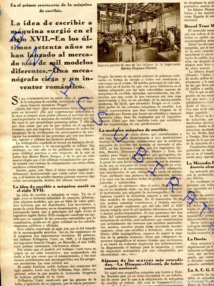 Coleccionismo de revistas y peri&oacute;dicos: REVISTA A&Ntilde;O 1933 FABRICA MAQUINA DE ESCRIBIR HISPANO-OLIVETTI MISS EN VASCONCEL MARGOT MOLES PESO