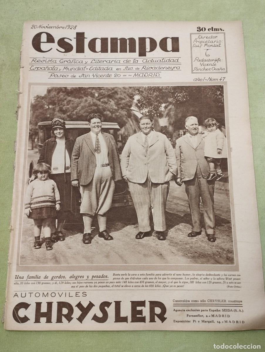 Collectionnisme de Revues et Journaux: ESTAMPA - N&ordm; 47. 20 11 1928 - ERUPCI&Oacute;N DEL ETNA - DANZA Y BAILA CATALU&Ntilde;A - BUSCANDO ORO - TABACO