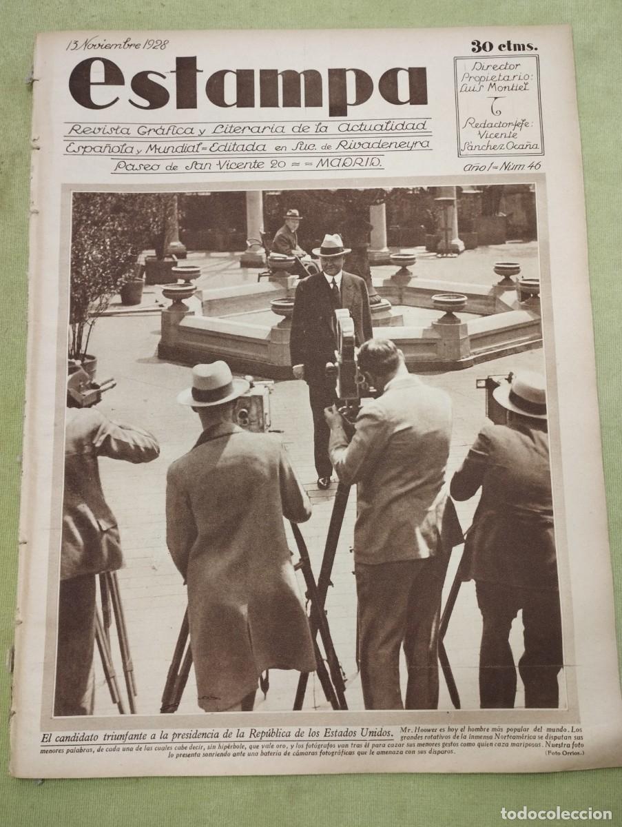 Collectionnisme de Revues et Journaux: ESTAMPA - 13 11 1928 - N&ordm; 46 - RESTAURANTES DE BILBAO - CARRERAS DE GALLOS - MOTORISTAS - AUTOGIRO