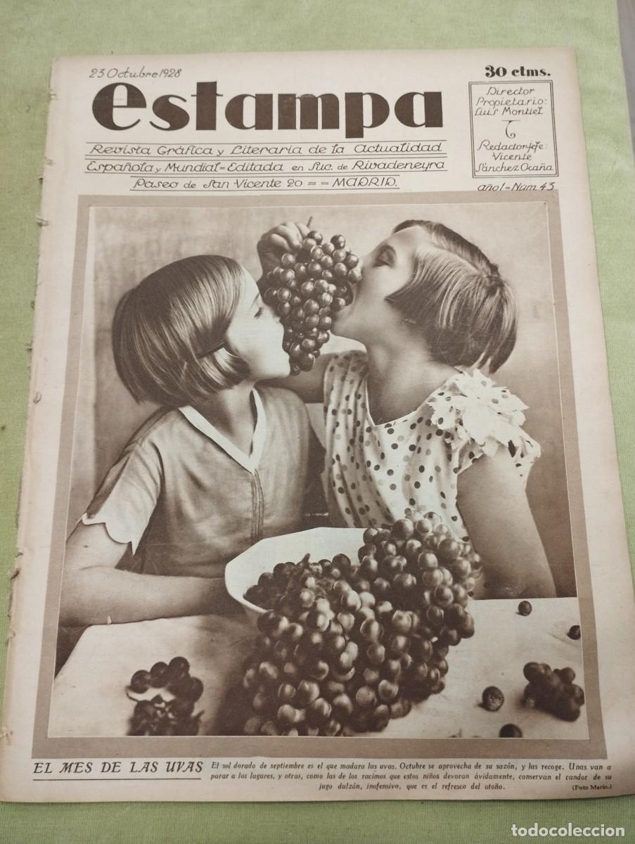 Collectionnisme de Revues et Journaux: ESTAMPA - 23 10 1928 - N&ordm; 43 - TELMO GARCIA - VENDIMIA - FLOR DE LIS - PESCA DEL BOU - AMUNDSEN