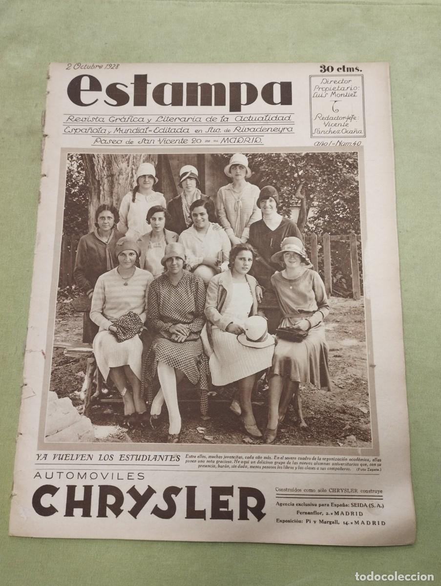 Collectionnisme de Revues et Journaux: ESTAMPA N&ordm; 40 - 1928 - MOROS Y CRISTIANOS EN VILLENA - LA INDIA - BELMONTE - ACCIDENTE FERROVIARIO